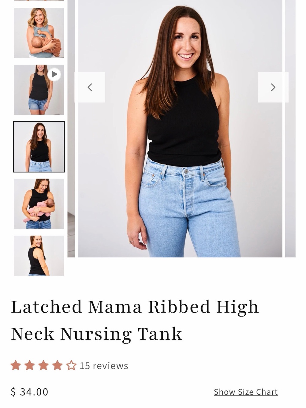 Latched Mama Black Ribbed High-Neck Nursing Tank